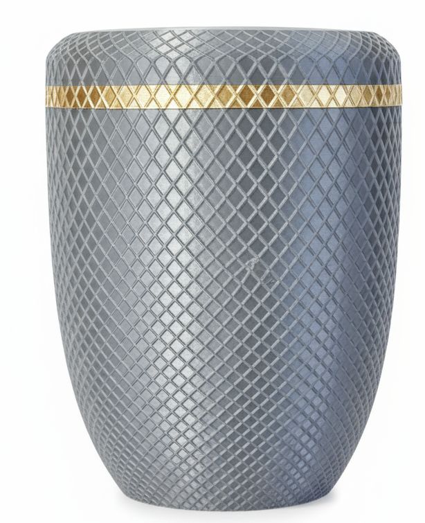 Stříbrný kryt na urnu se zlatým proužkem Luminita vyrobený 3D tiskem, odolný plast
