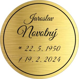 Zlatý kulatý štítek na úřední urnu