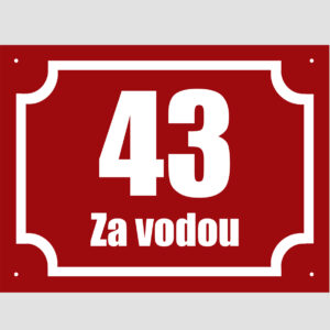 Číslo popisné na dům s textem Za vodou
